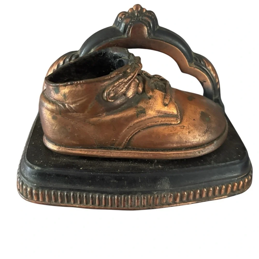 Antique Brass Bronze Copper Baby Shoe Bookend